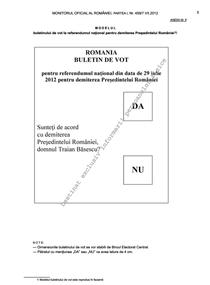 Buletinul de vot pentru referendum
