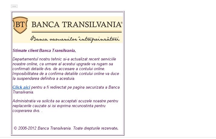 UPDATE Atac de tip phishing in numele Banca Transilvania/Oficialii ...