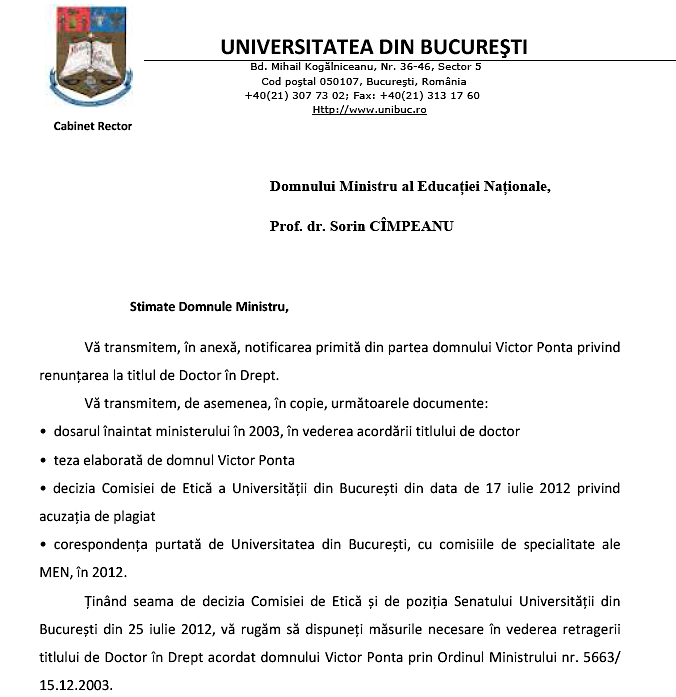 Duty Evenly water Universitatea din Bucuresti a trimis adresa oficiala ministrului Educatiei  sa retraga titlul de Doctor acordat lui Victor Ponta - HotNews.ro