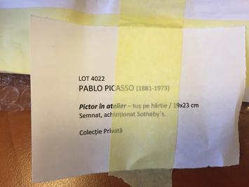 Pablo Picasso - Pictor in atelier eticheta