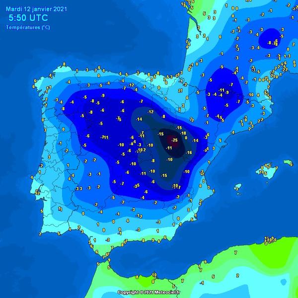 Temperaturile din Spania in dimineata zilei de 12 ianuarie