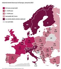 Salariul minim brut orar in Europa