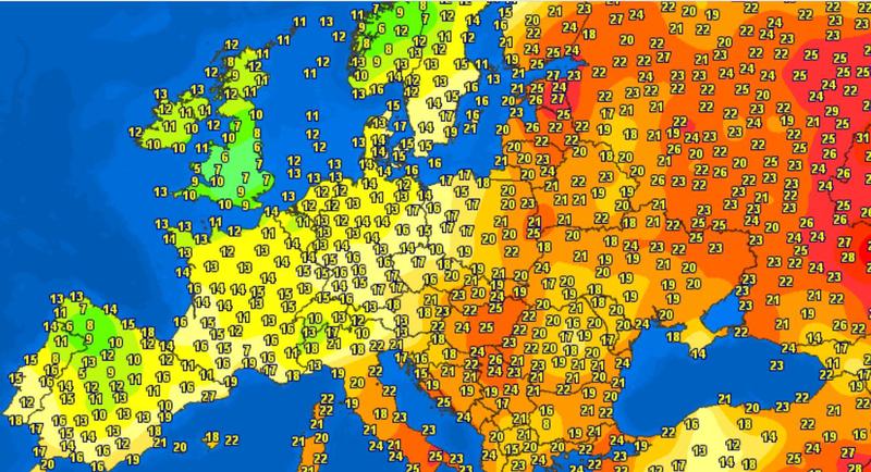 Temperaturile in Europa in dimineata zilei de 23 iunie 2021