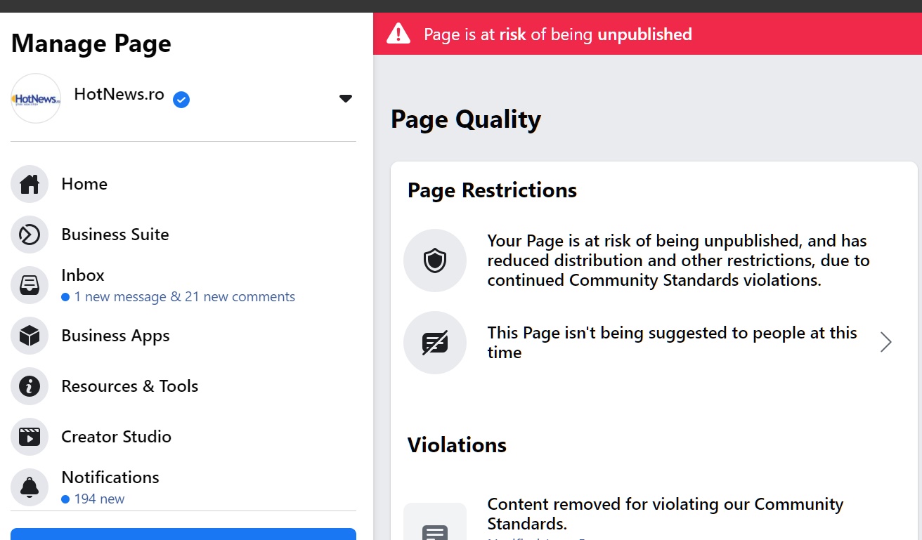 direction Explanation Foreman HotNews.ro a fost restricționat pe nedrept pe Facebook timp de o lună și  jumătate, fără drept de apel. Cum ajungi „recidivist” în „cazierul” Facebook  deși sancțiunile anterioare au fost declarate nefondate /