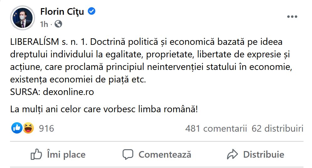 politician Trivial hybrid Val de ironii și nemulțumiri pe Facebook după ce Cîțu a postat definiția  din DEX a liberalismului - HotNews.ro