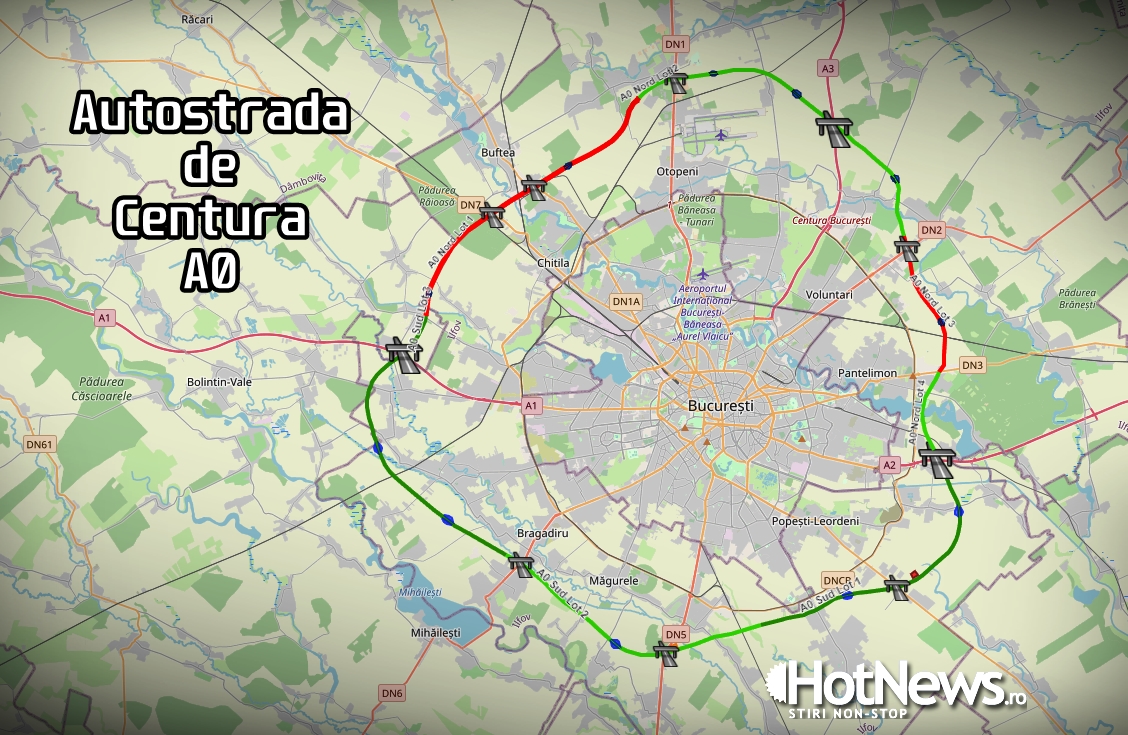 HARTĂ Autostrada A0 - noul inel de centură al Capitalei: Pe trece modernă a Bucureștiului și care este stadiul pe fiecare tronson - HotNews.ro