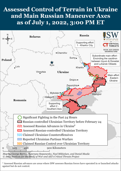Harta razboiului din Ucraina 1 iulieFoto: understandingwar.org