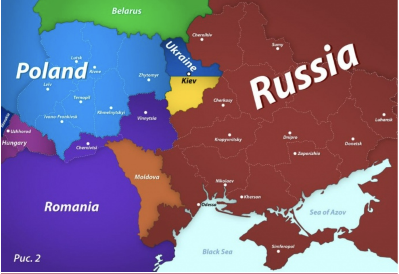 FOTO Dmitri Medvedev publică o hartă a unei Ucraine împărțită între mai multe țări, printre și România HotNews.ro