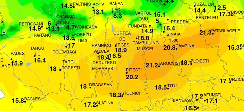 Temperaturile maxime pe 2 ianuarie 2022 in Muntenia