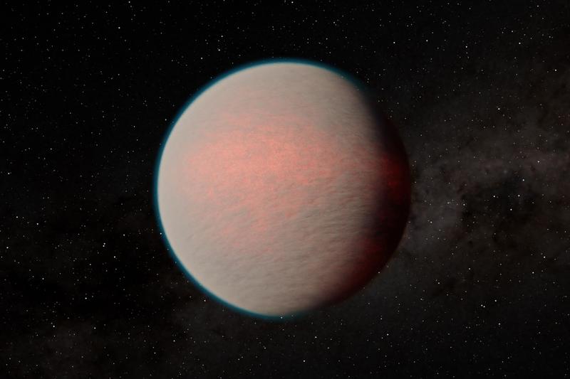 Reprezentare artistică a GJ 1214 b, o planetă „mini-Neptun” din afara sistemului nostru solar observată de telescopul spaţial James Webb