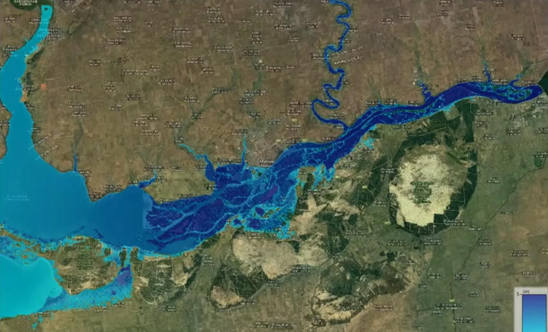 Simulare a inundatiilor provocate de distrugerea barajului din Nova Kakhovka