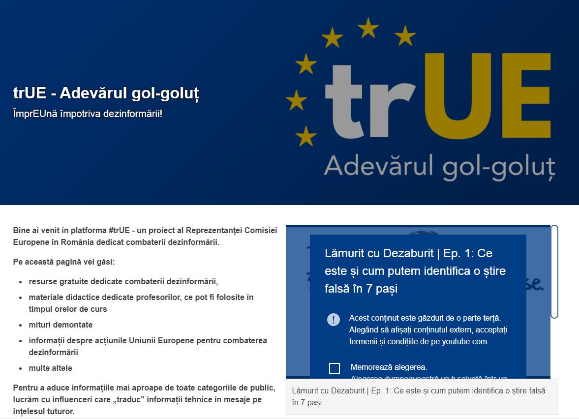 Combaterea dezinformării: Reprezentanța Comisiei Europene în România lansează platforma online trUE