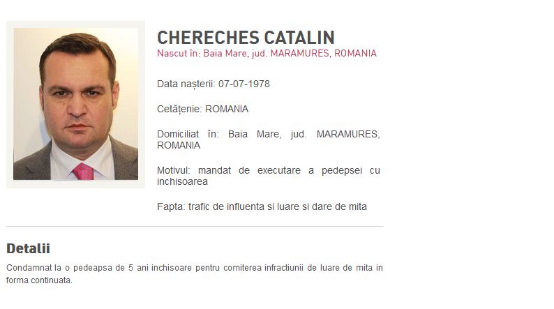 Cătălin Cherecheș, dat în urmărire generală de Poliția Română