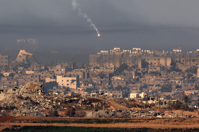 Fâșia Gaza văzută din sudul Israelului în dimineața zilei de 3 decembrie