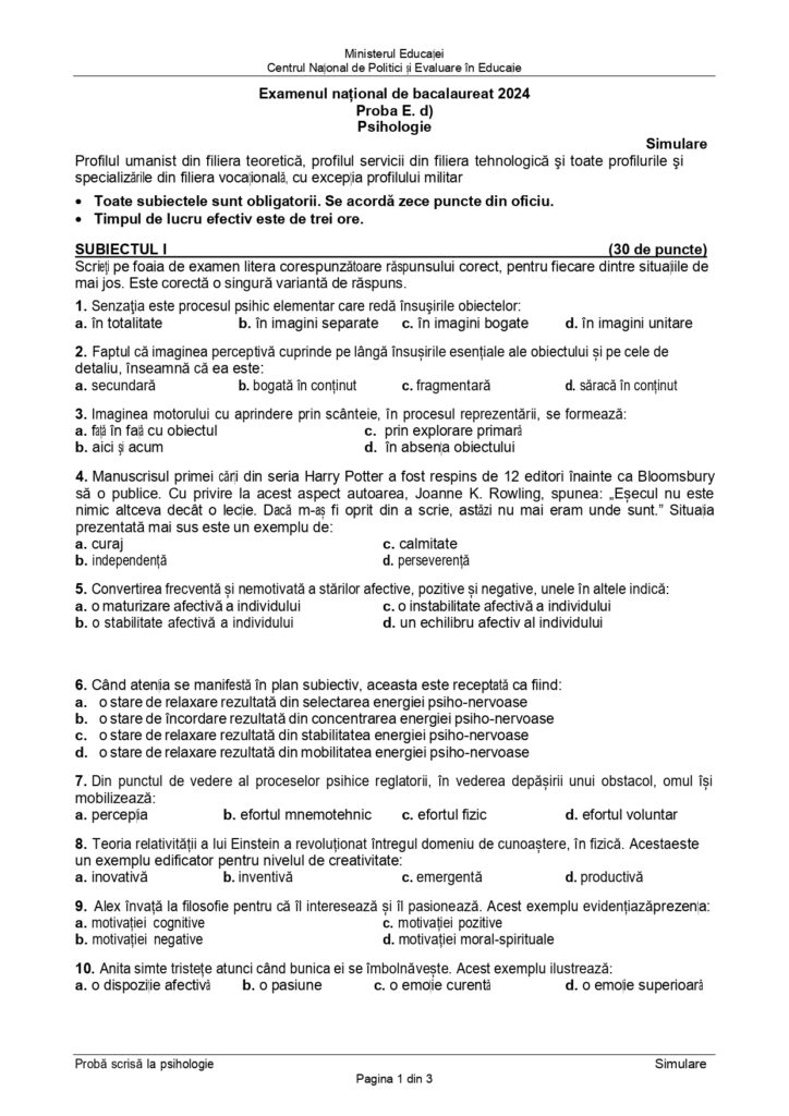 Simulare BAC 2025. Subiectele de la proba la alegere a profilului și