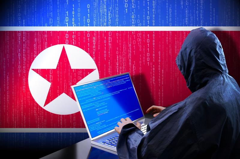 Un hacker si drapelul statului Coreea de Nord - ilustratie