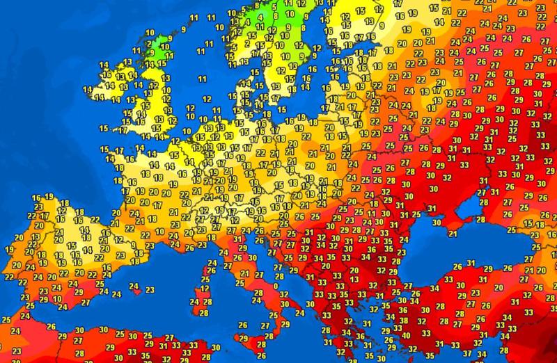Temperaturi in Europa in 10 iunie 2024 la pranz